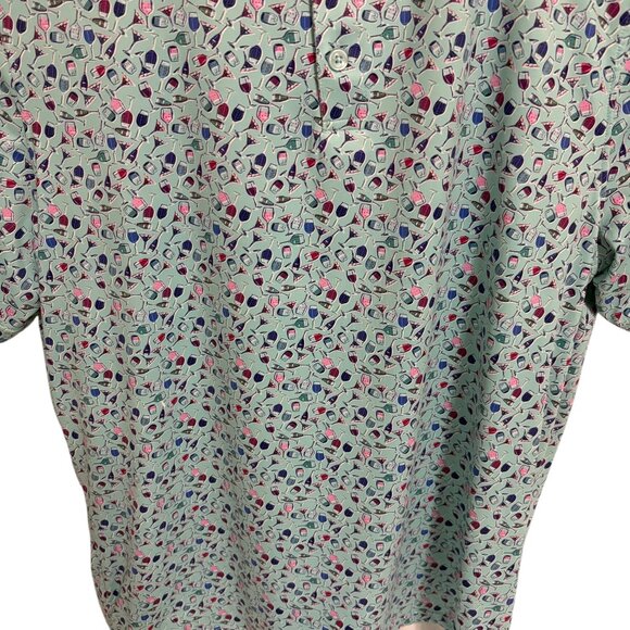 1764 Golf Polo Shirt Mens Size Large Alcohol Drinks Pattern Stretch - Picture 4 of 6